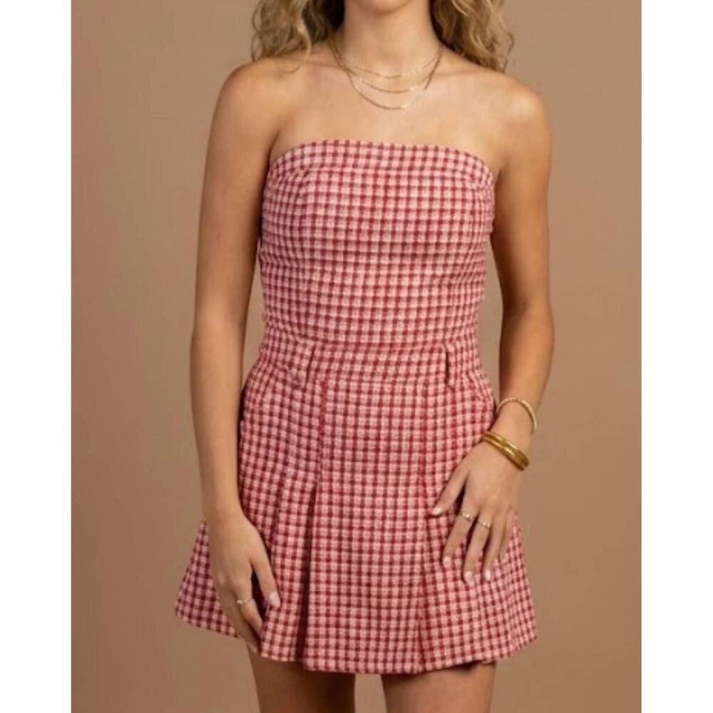 NEW DAY + MOON go team checkered mini romper in red - Picture 1 of 3